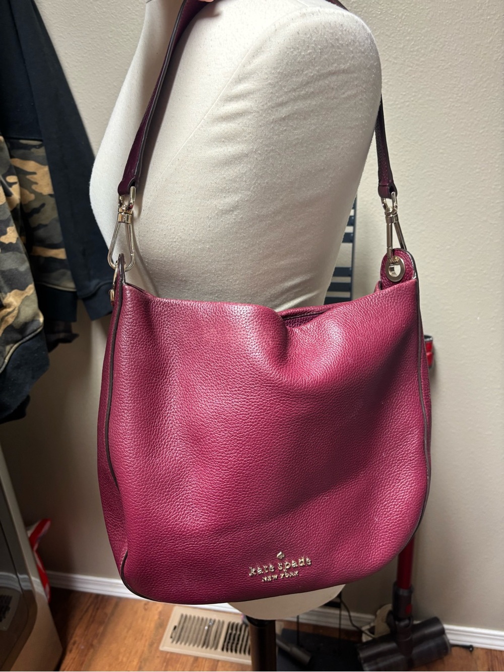 kate spade Pebbled Leather Shoulder Bag in Berry